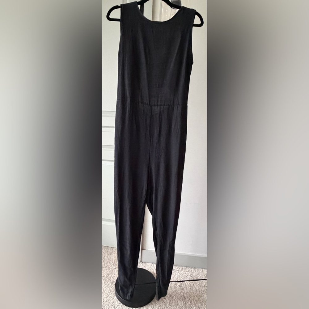 Marine Layer Eloise Belted Black Sleeveless Jumpsuit with peephole back